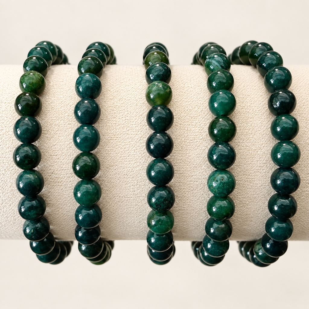 Moss Agate Crystal Bracelet - 6mm