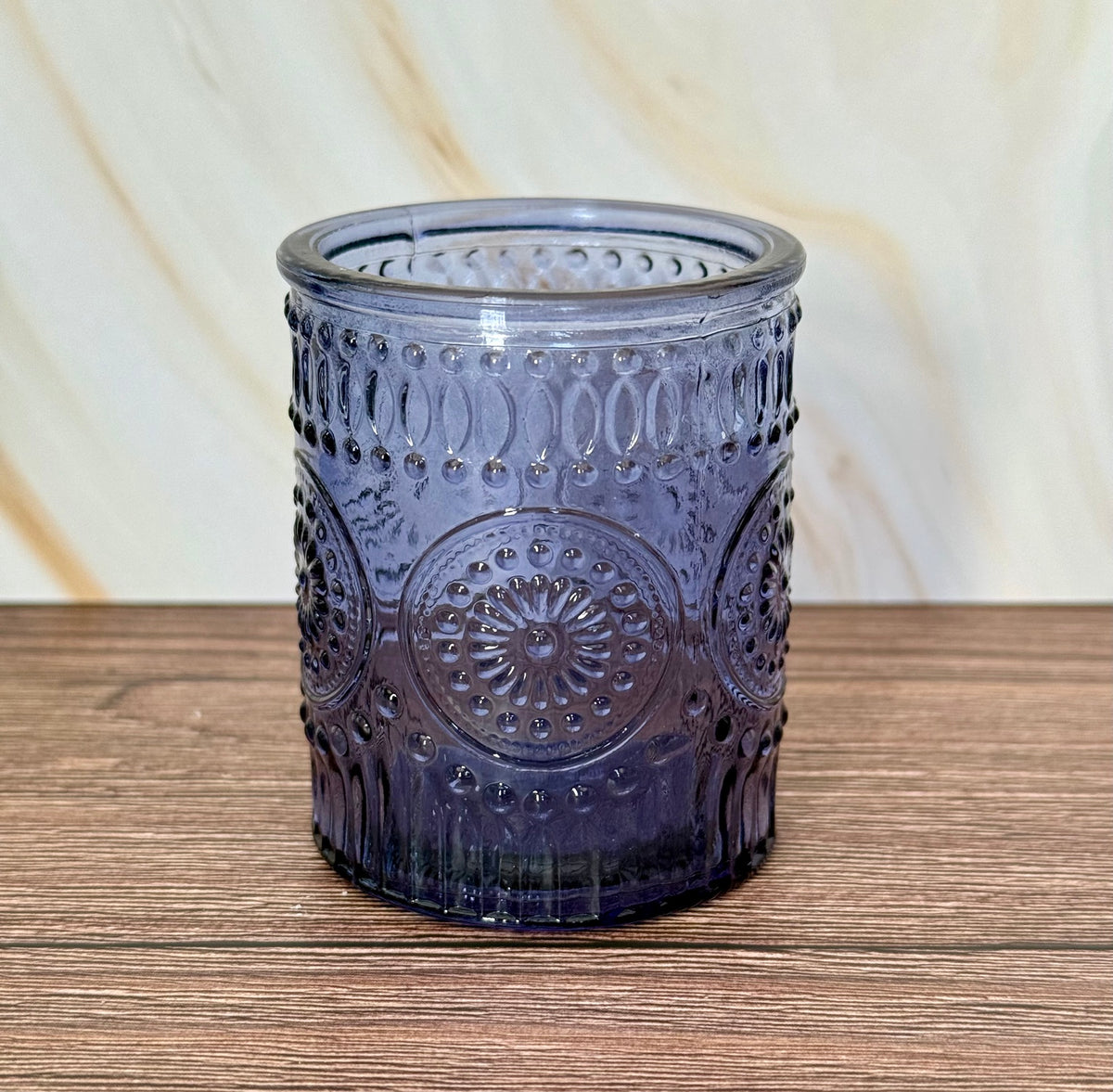 Blue glass votive holder