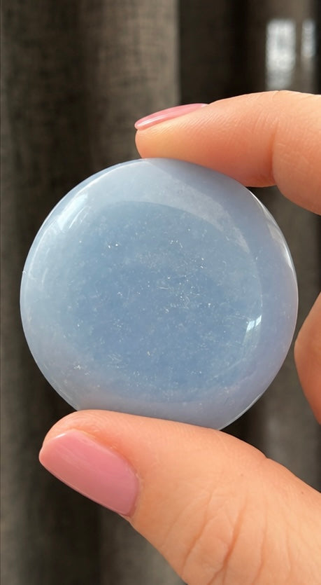 Actual polished blue angelite worry stone