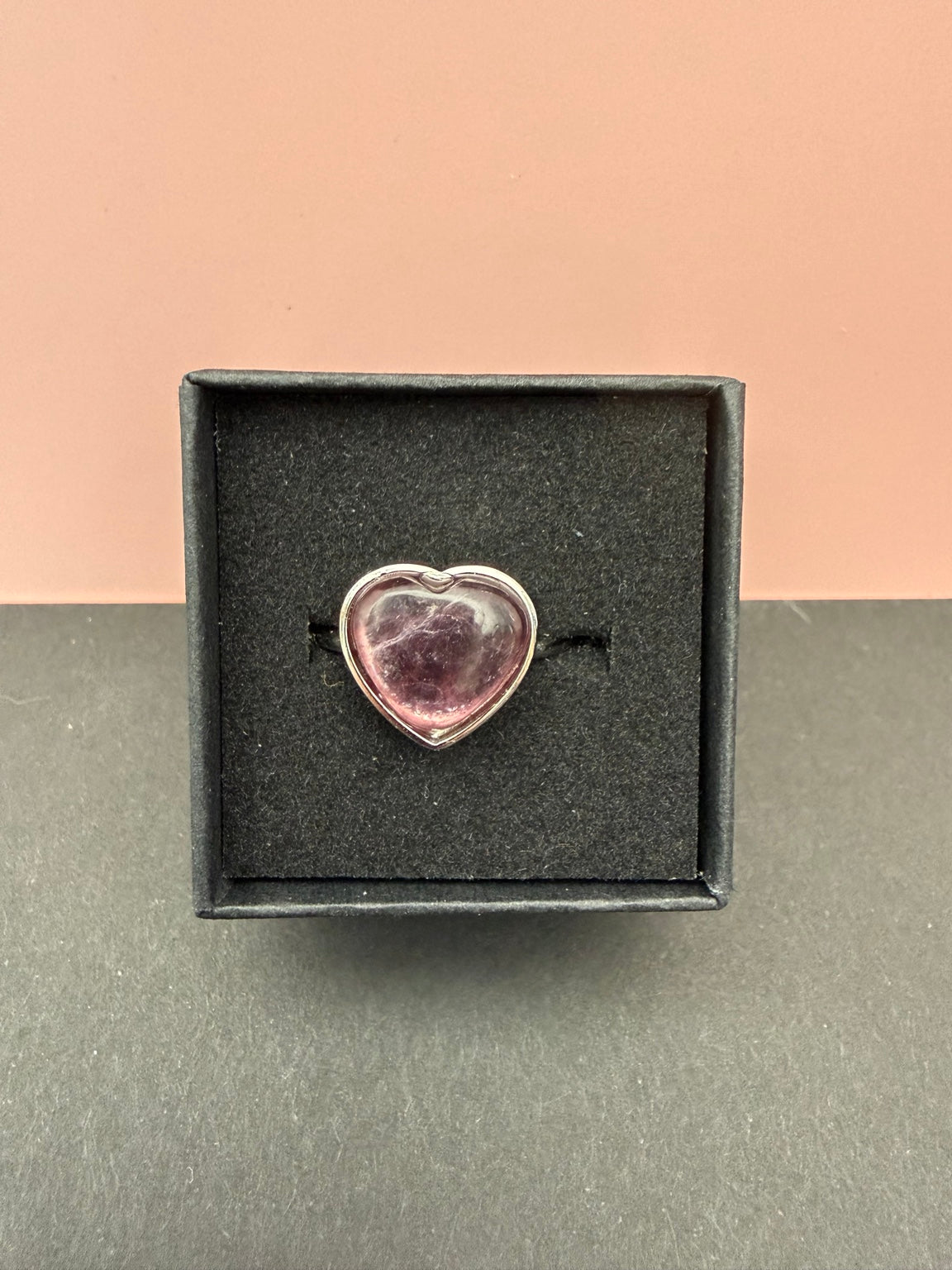 Actual mauve lepidolite heart ring