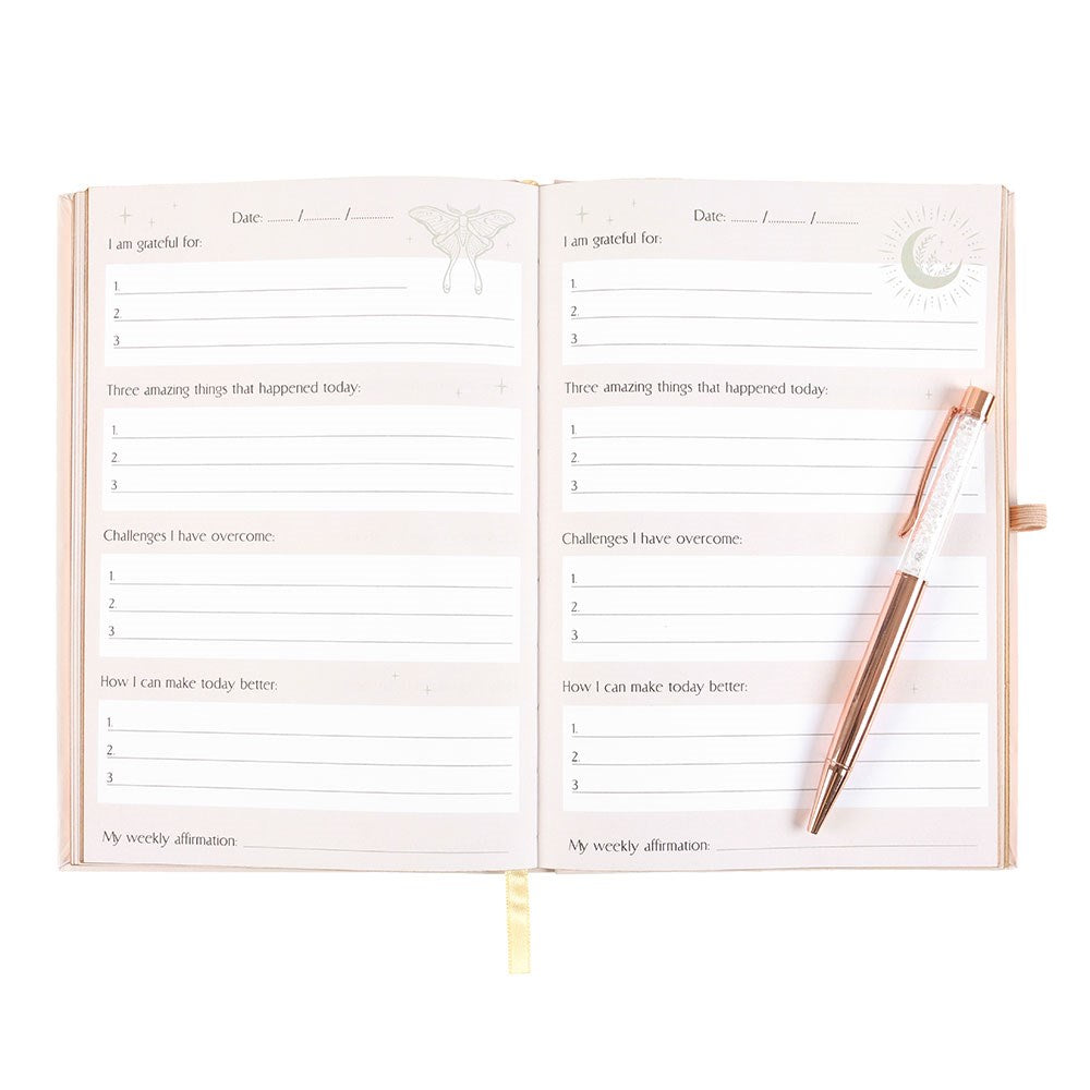 Luna Moth Daily Reflection Journal with Quartz Pen