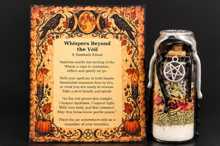 Samhain ritual card and spell jar