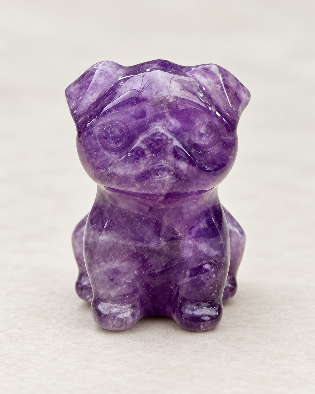 Amethyst mini crystal pug carving