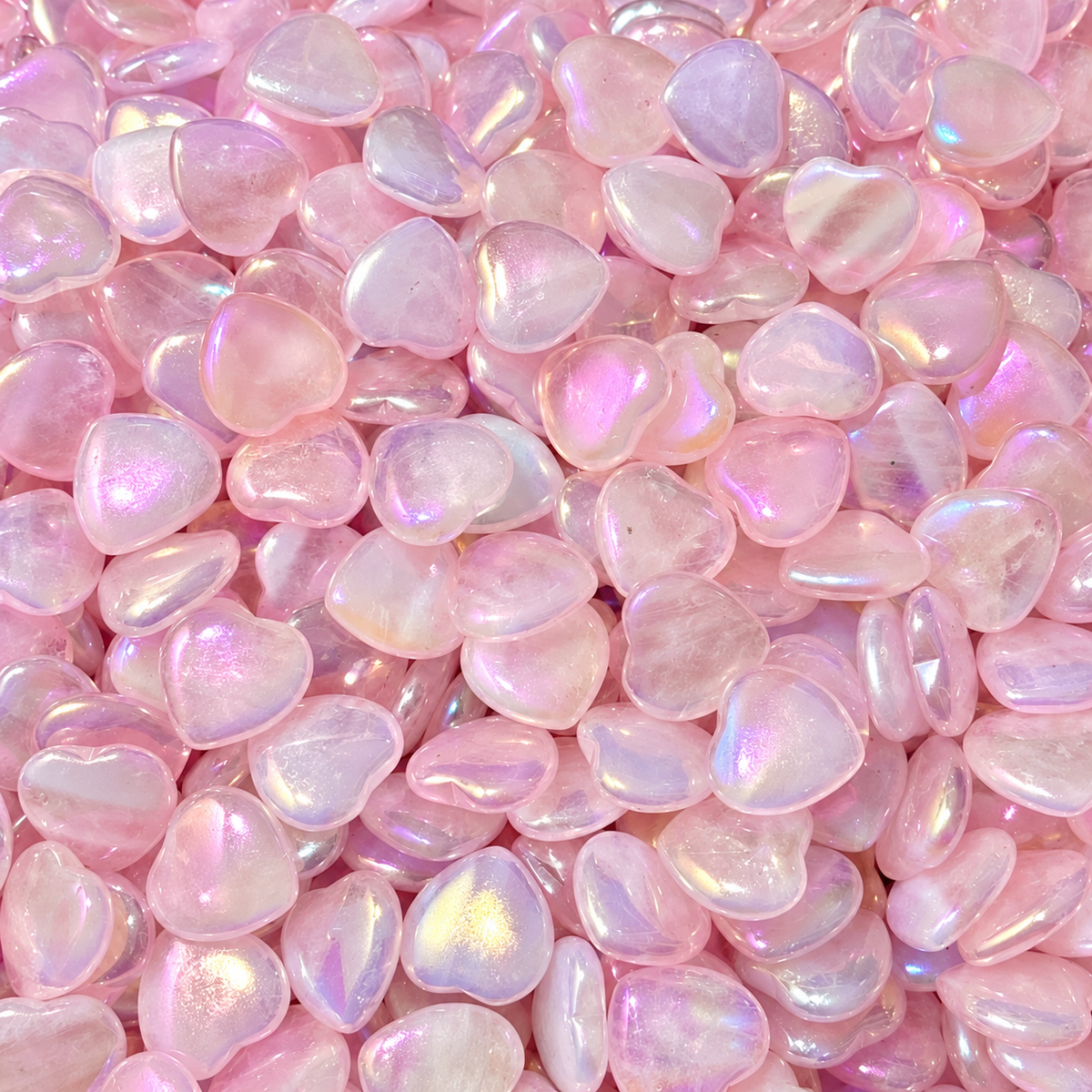 Aura Rose Quartz heart stones close-up