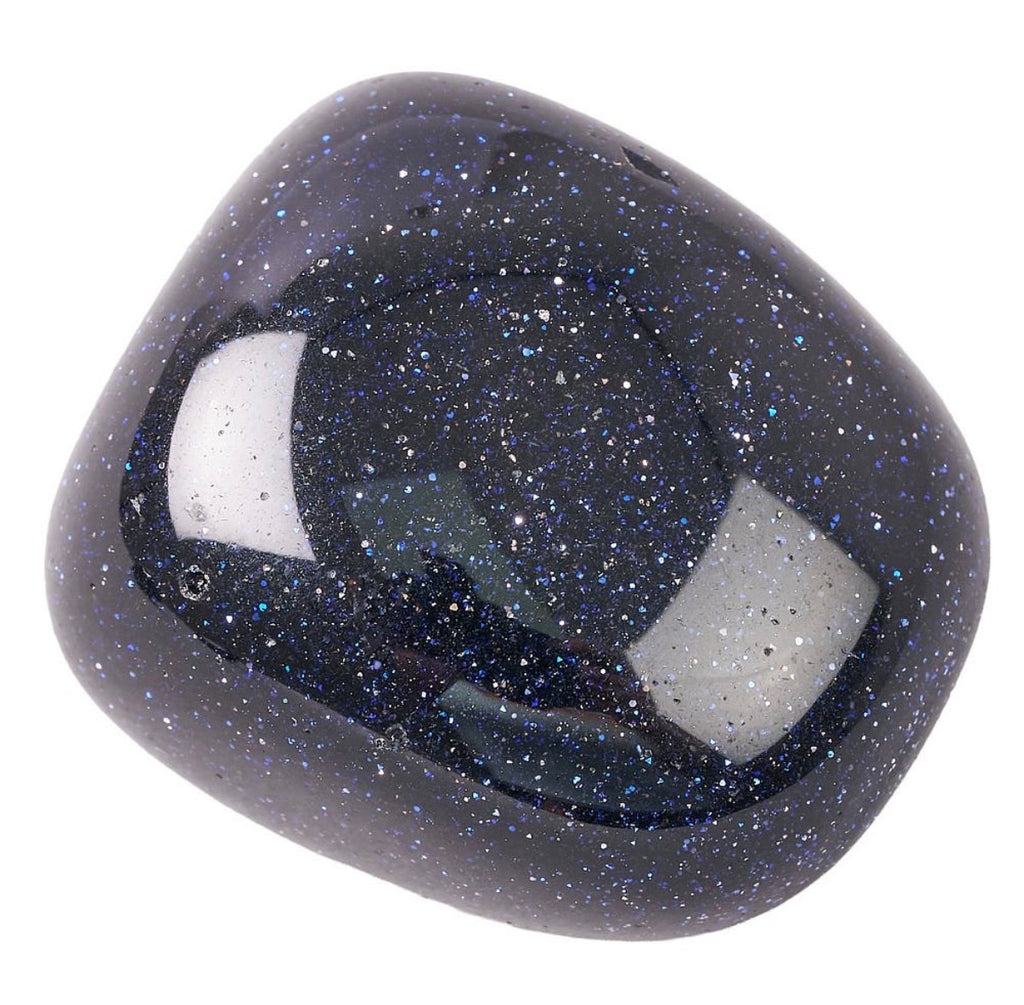 Blue Goldstone tumblestone close-up showing sparkle