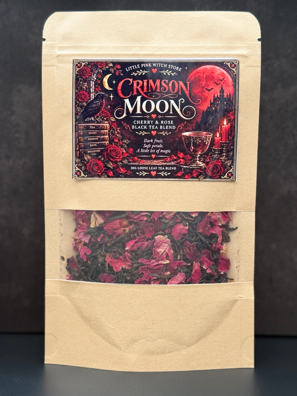 Crimson Moon cherry and rose black tea pouch