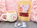 Divine Feminine Goddess tea ritual set with mug, loose leaf tea and heart tea strainer