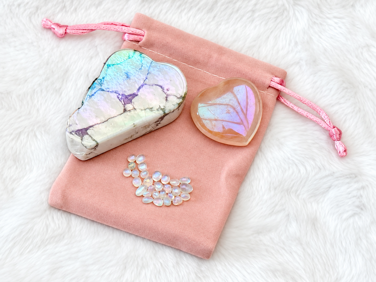 Aura howlite cloud, aura rose quartz heart and angel aura fairy sparkles