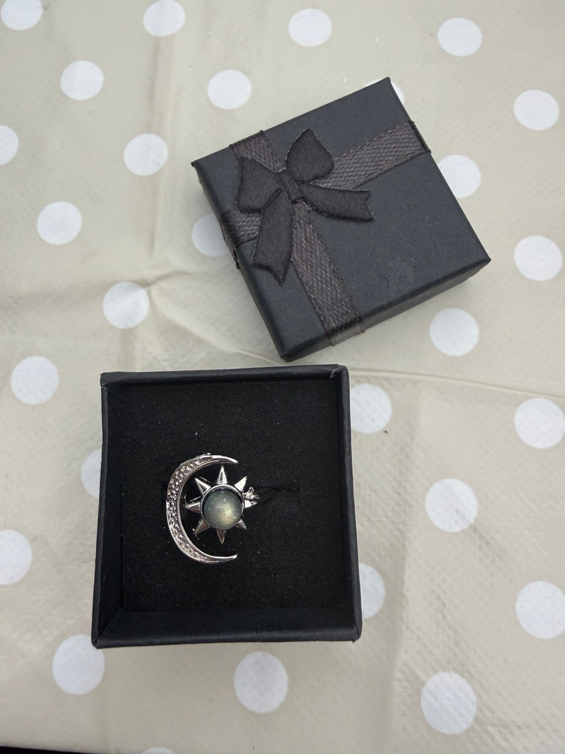 Labradorite sun and moon adjustable stainless steel ring