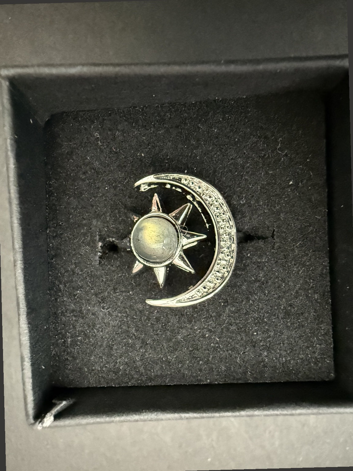 Actual labradorite sun and moon ring, individual view 4