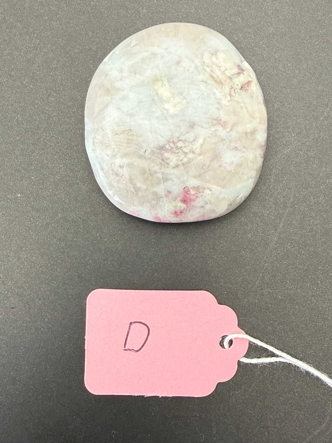 Pink Tourmaline worry stone D reverse side