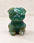 Moss Agate mini crystal pug carving