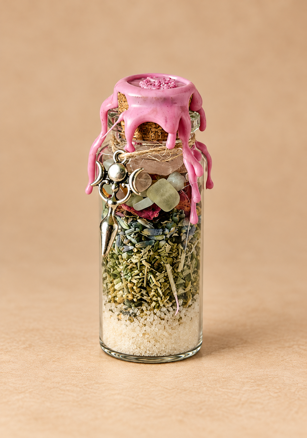Divine Feminine Goddess spell jar with pink wax