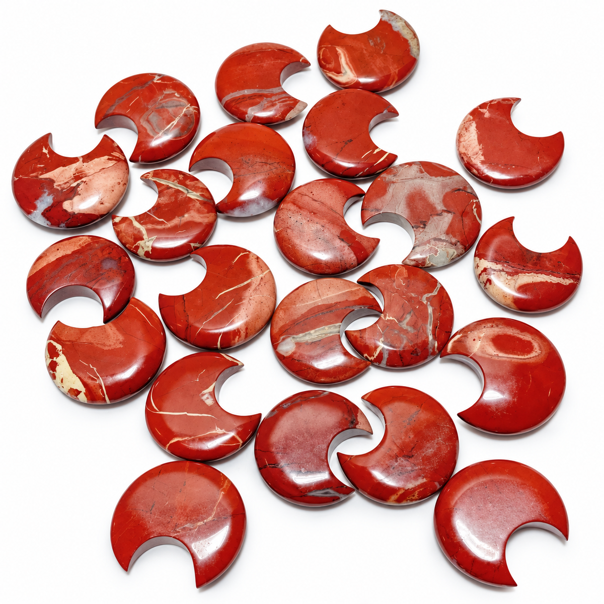 Red Jasper crescent moons showing natural colour and pattern variation
