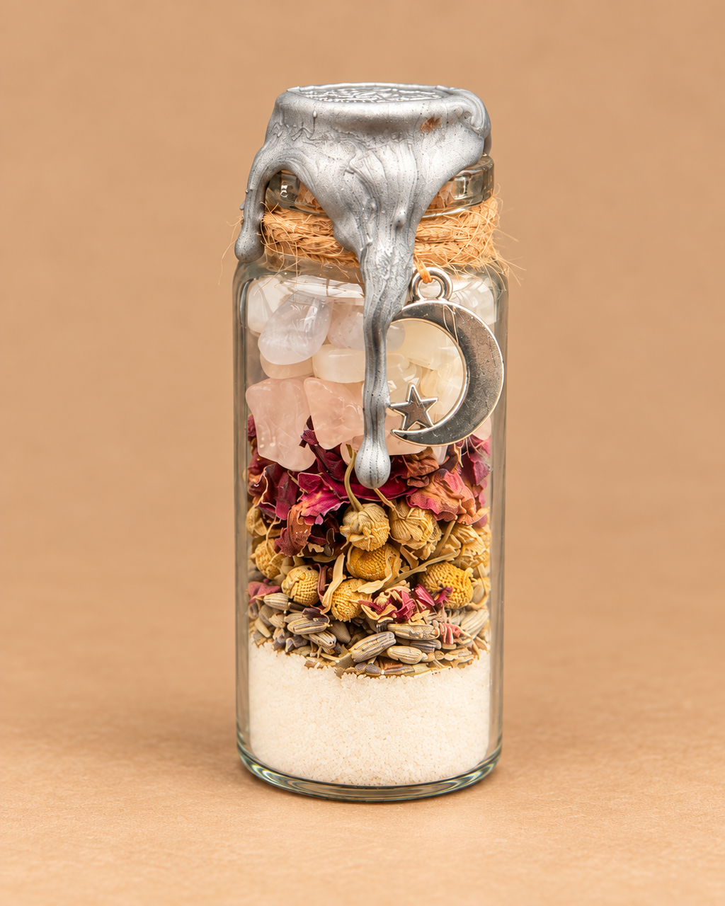 Whispers of Moonlight jar with crescent moon charm and silver seal