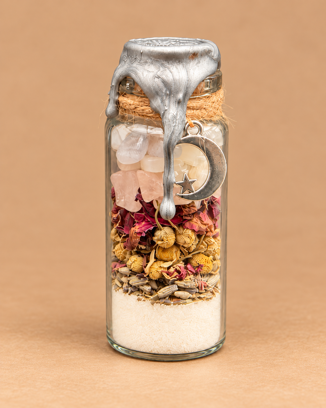 Whispers of Moonlight jar with crescent moon charm and silver seal